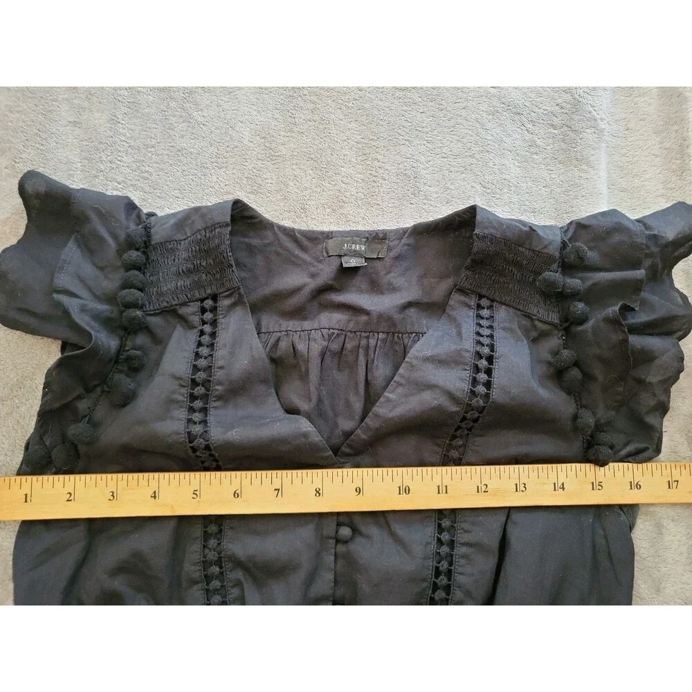 NWT J.Crew Pom-pom Midi in Black Cotton Voile Tiered Dress Size 0 $128 Worn Once